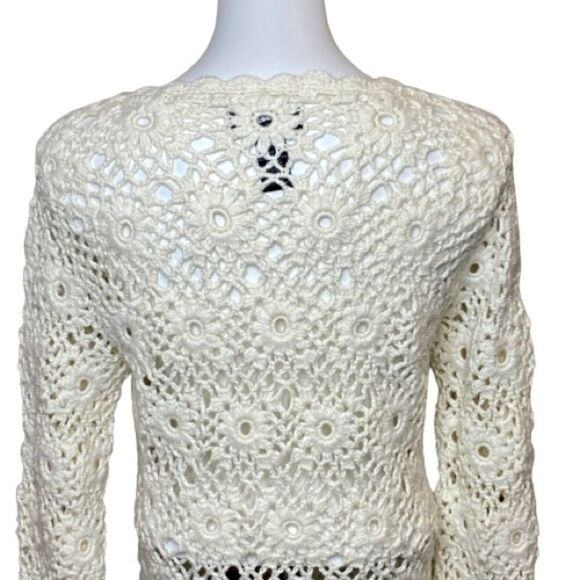 Express cream hand knit formal crochet wool blend sweater size M - Picture 9 of 16